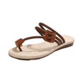 thumbnail image 2 of HTHLVMD Lightweight Daily Walking Sandals, Strappy Flat Sandals for Women Toe Loop Soft Cushioned Footbed Open Toe Slip-On Slide Sandals Comfortable Summer Daily Shoes, Light Brown 7.5, 2 of 6