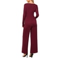 thumbnail image 3 of Conjuntos Casual de 2 Piezas INSPIRE CHIC para Mujeres, Manga Larga, Cuello en V, Cintura Elástica con Cordón, Pantalones Anchos, S Burdeos, 3 of 6