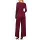 thumbnail image 3 of Conjuntos Casual de 2 Piezas INSPIRE CHIC para Mujeres, Manga Larga, Cuello en V, Cintura Elástica con Cordón, Pantalones Anchos, S Burdeos, 3 of 6