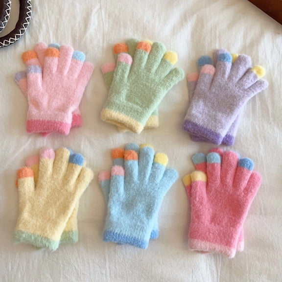 NAISIBABY Girls Knitted Gloves (4-10T), Full Finger Stretchy Soft Thermal Winter Outdoor Snow School Mittens Yellow