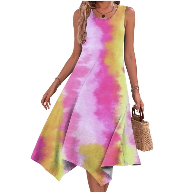Fankiway Robe d'Été Décontractée Sans Manches Ourlet Mouchoir Maxi Robe de Plage avec Poches Robes d'Été pour Femmes Liquidation Robes pour Femmes Grande Taille Liquidation