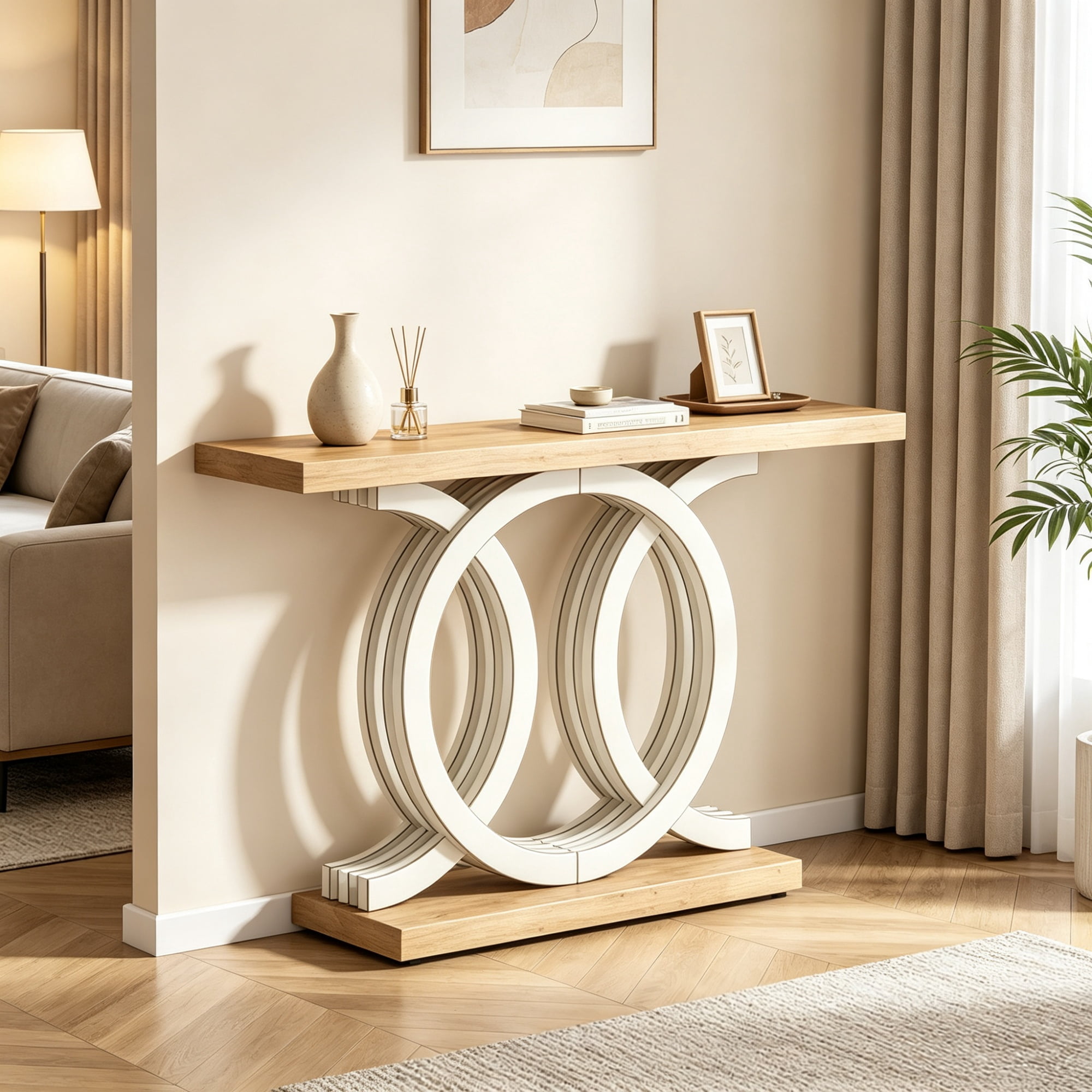 55 in Geometric Entryway Console Table, Modern Living Room Accent Table