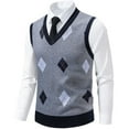 thumbnail image 5 of RongHuan Mens Argyle Knitwear Vest V Neck Sleeveless Knitted Waistcoat Slim Fit Pullover Knitted Sweater, 5 of 8