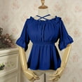 thumbnail image 2 of Fjofpr off the Shoulder Tops for Women Short Sleeve Women's Renaissance Shirt off the Shoulder Puff Sleeve Short Sleeve Loose Smocked Blouse Solid Color Blouse, 2 of 6