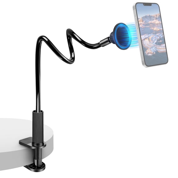 Magnetic Gooseneck Phone Holder for Bed, 360 Adjustable Cell Phone Stand for Desk Headboard Bedside, Flexible Long Arm Mount Compatible with iPhone 17 16 15 14 13 12