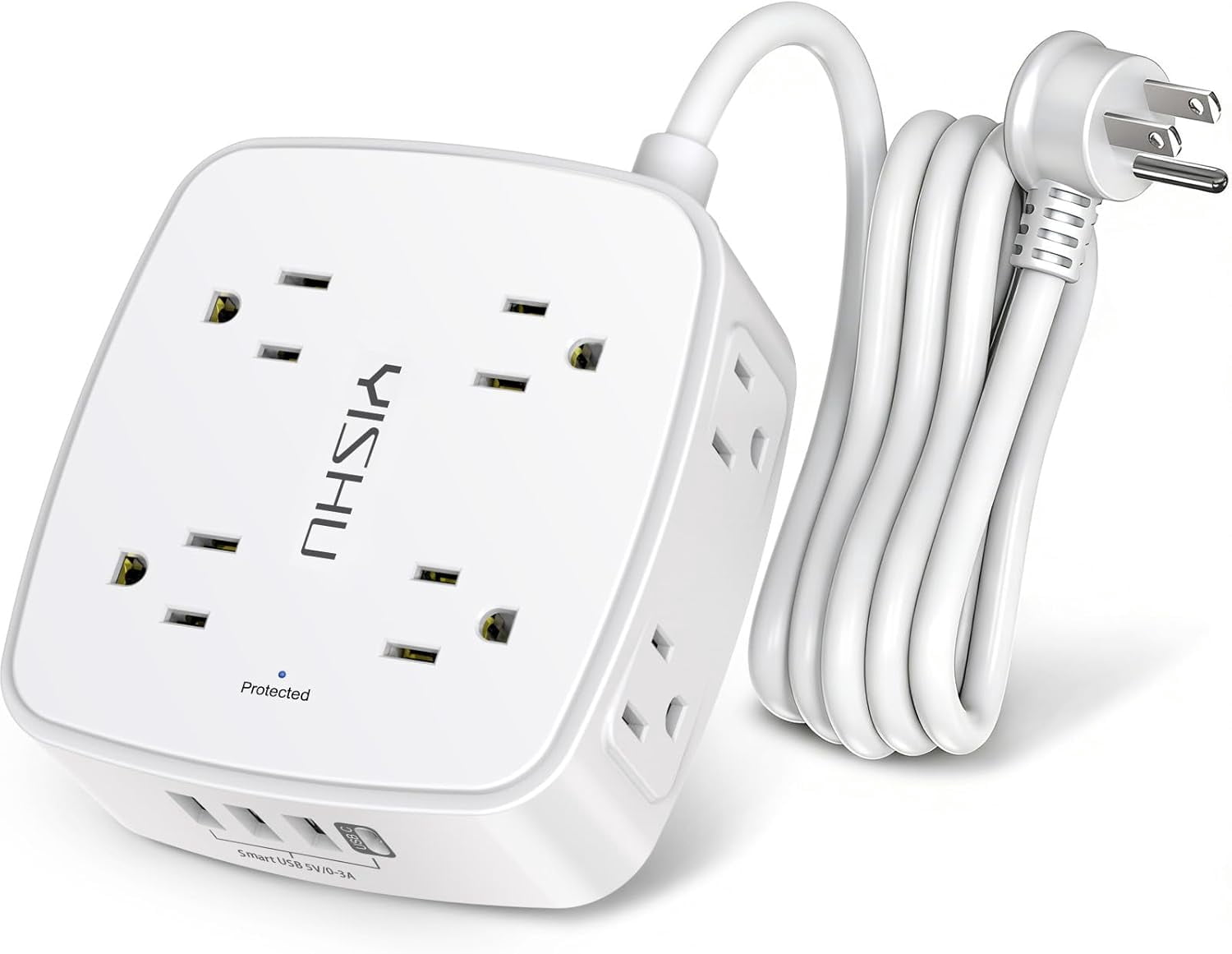 20 Ft Surge Protector Power Strip - 8 Widely Outlets with 4 USB Ports, 3 Side Outlet Extender with 20 Feet Extension Cord, Flat Plug, Wall Mount, Desk USB Charging Station, ETL, Black
