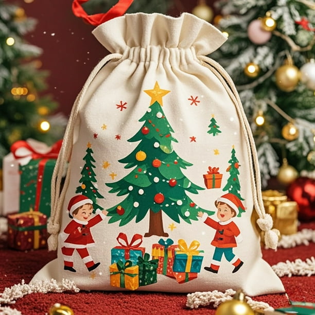 Christmas Gift Bags Large Drawstring Storage Santa Sack for Holiday Party Decorations Reusable Fabric Present Pouch with Handle for Xmas Eve Exchange Family Gathering Festive Celebration