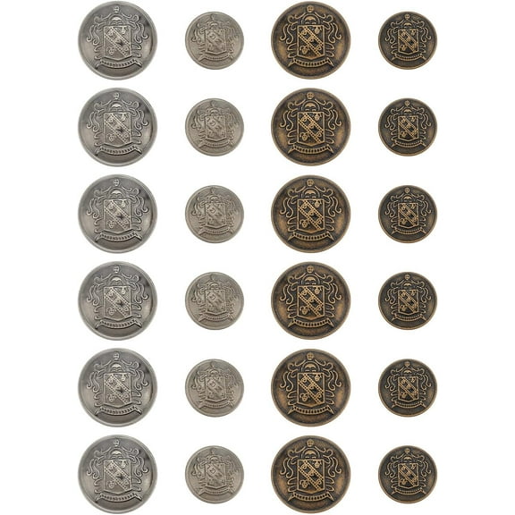24Pcs 2 Sizes 4-Hole Brass Buttons Half Round with Badge Blazer Buttons Sewing Crafting Buttons with 1.8-2x2.5mm Hole for Men Women Sweaters Blazer and Jacket Overcoat Bronze and Gunmetal Mixed Color