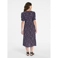 thumbnail image 4 of Time and Tru Women's Midi Dress with Ruched Sleeves, Sizes XS-XXXL, 4 of 6