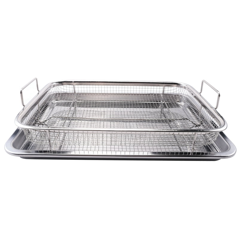 Basket for Oven,Stainless Steel Crisper Tray and Pan, Deluxe Air Fry in  Your Oven, 2-Piece Set, for the Grill Silver 