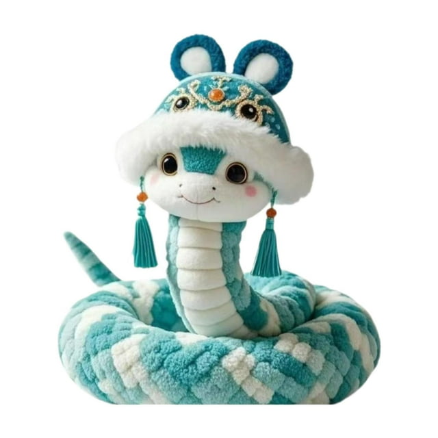 Serpiente de peluche de Año Nuevo chino, animal de peluche suave y creativo, decoración de primavera Azul 35cm