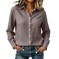 thumbnail image 3 of Woman Shirts Dqueduo Women's Solid Collared Long Sleeve Casual Blouse Chiffon Shirt Coffee S, 3 of 7