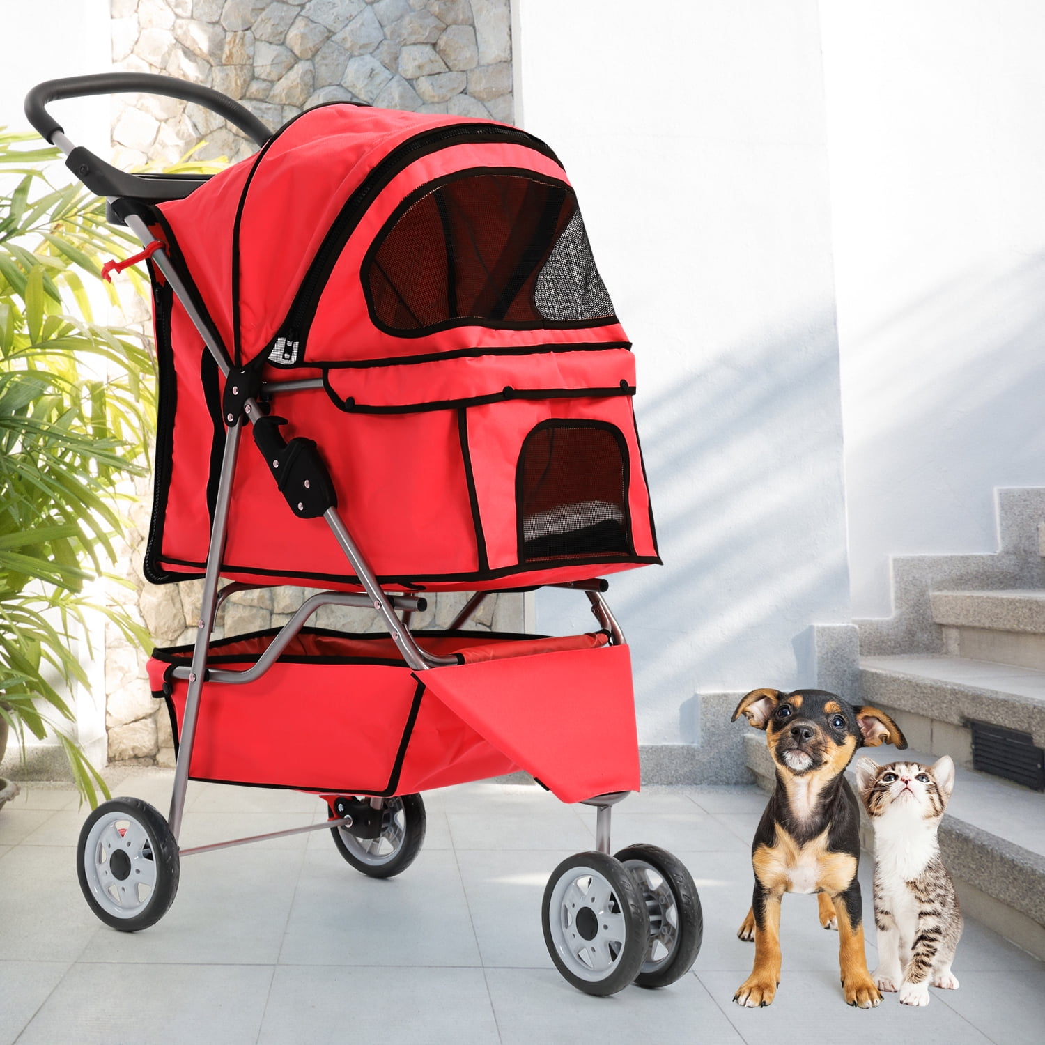 NiamVelo 3 Wheels Pet Stroller Dog Cat Stroller Travel Folding Carrier