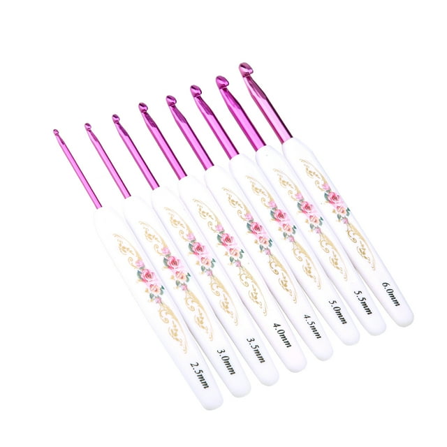 8PCS Aluminum Crochet Hook Set Knitting Needles With Soft Floral Print Plastic Handle (Large)