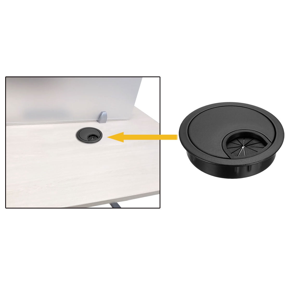 Unique Bargains Zinc Alloy Desk Wire Cord Grommet Hole Cover Black 2-1/8"