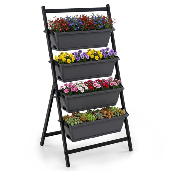Costway 4 FT 4-Tier Vertical Raised Garden Bed Elevated Planter Box w/4 Container Boxes