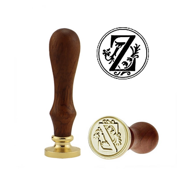 Juego de sellos de cera de sellado de letras Juego de sellos de sello retro con mango de madera y cabeza de cobre Scienceny EL4447-26B