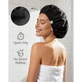 thumbnail image 3 of Yanibest Satin Lined Shower Cap for Women Reusable Waterproof, Frizz Free & Large Bath Cap with Soft Elastic Band, Luxury Hair Protection Caps (Green), 3 of 7