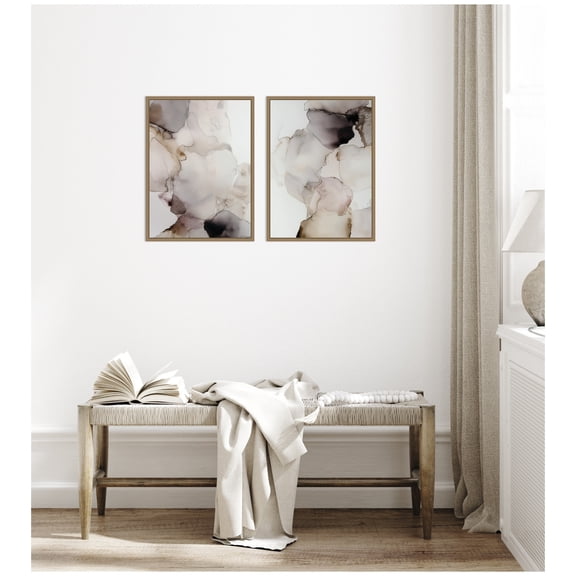 Kate and Laurel Smoke No. 1 & No. 2 2 Piece Framed Canvas Wall Art Set by Amy Lighthall, Sylvie Dark Gold Modern Contemporary, Abstract Art for Wall Decor