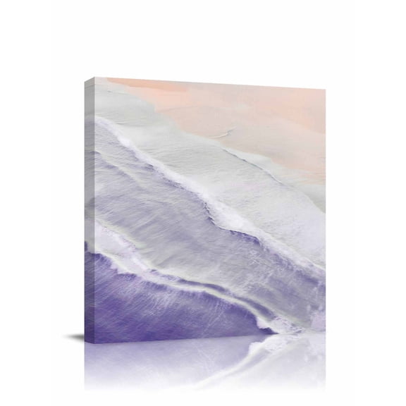 Canvas Print Wall Art Purple Gradient Sea Waves Sandy Beach Coastal Scenery Framed Canvas Art Wall Decor Pictures Painting Morden Artwork for Living Room Bedroom, Ready to Hang, 12"x12"