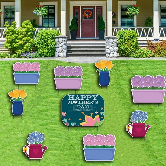 Mothers Day Sign and Flowers Yard Sign Set, Happy Mother's Day Yard Decorations