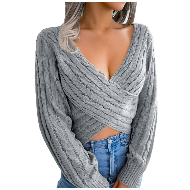 Sexy V-Neck Solid Color Long Sleeve Sweaters Sexy V-Neck Solid Color Long Sleeve Sweaters