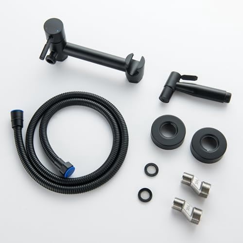 Handheld Bidet Sprayer for Toilet with Hot and Cold Water, Matte Black Stainless Steel Warm Water Round Bidet Spray Attachment Set