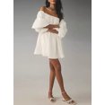 thumbnail image 3 of Komoo Women Off Shoulder Puff Sleeve Dress Solid Color Mini Dress 2024 Summer Casual Short Sundress, 3 of 8