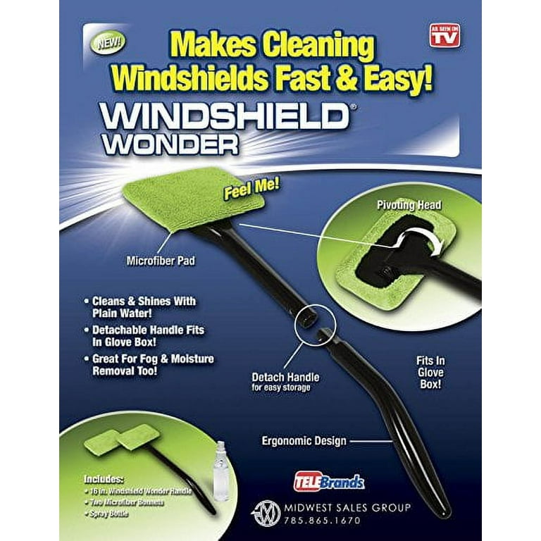  Windshield Wizard Tool, AS-SEEN-ON-TV, Windshields Without  Reaching, Microfiber Window Cleaning Device w/Extra Bonnet & Spray Bottle,  Long Detachable 16” Handle, Fits in Glovebox, Black : Automotive