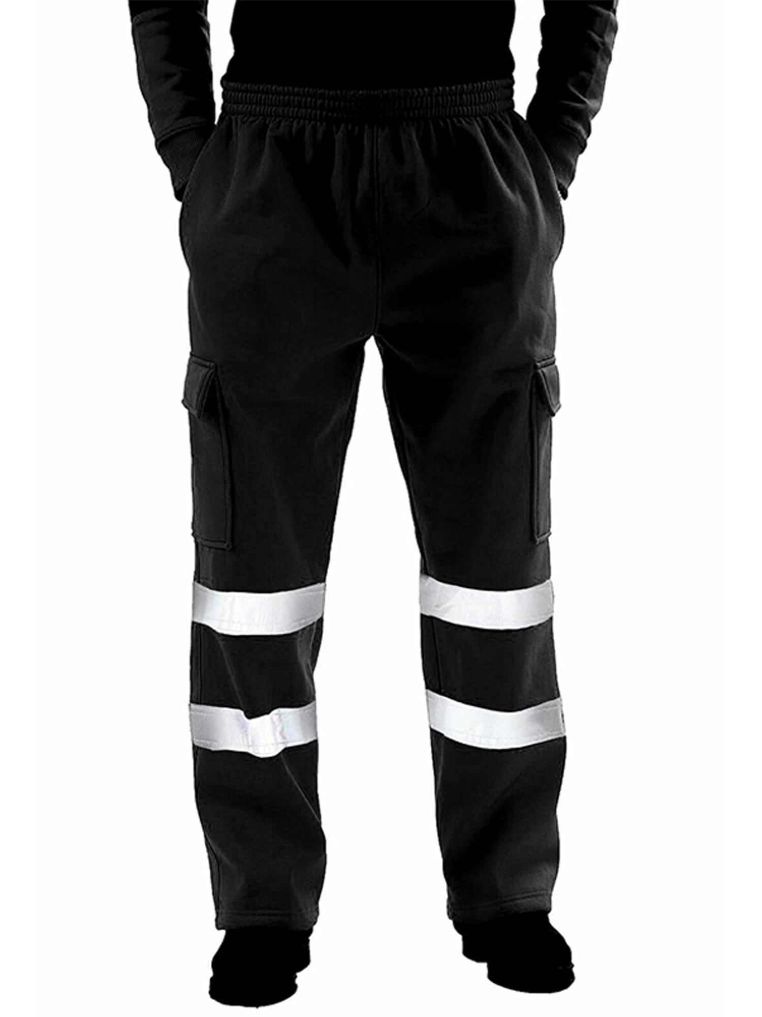 Frontwalk Men Elastic Waist Pants High Visibility Reflective Safety Pants Outdoor Work Wear