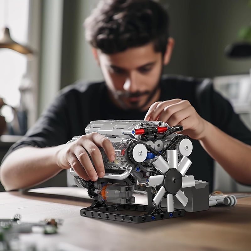 SNOWEAGLE Mould King V8 Engine Building Blocks Sets, MOC Scale Model Kit with Battery and Motor, Collectible Set for Adults, Handmade Set of Building Blocks,Construction Toys (535 Pcs)