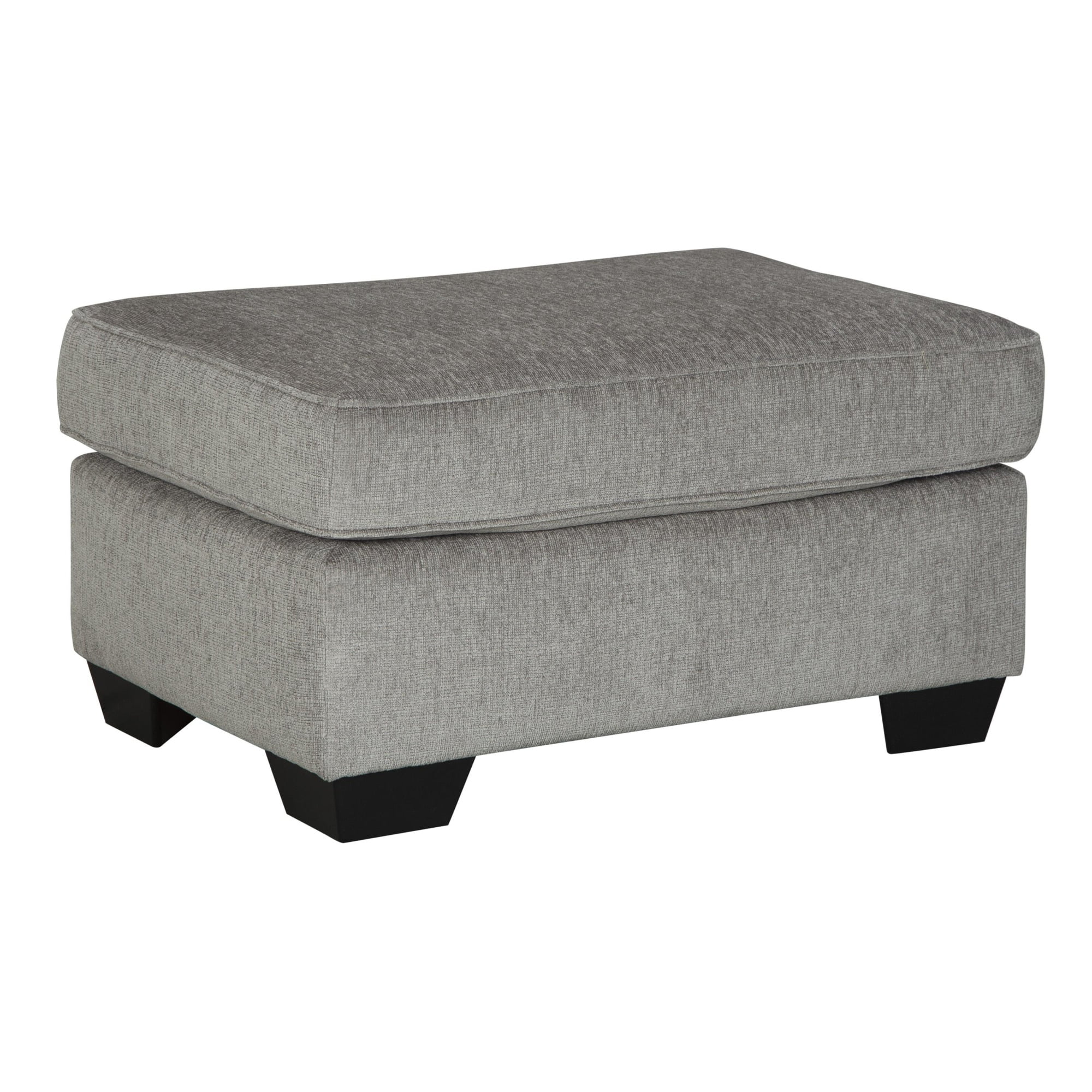 Rectangular Wooden Ottoman with Textured Fabric Upholstery, Gray