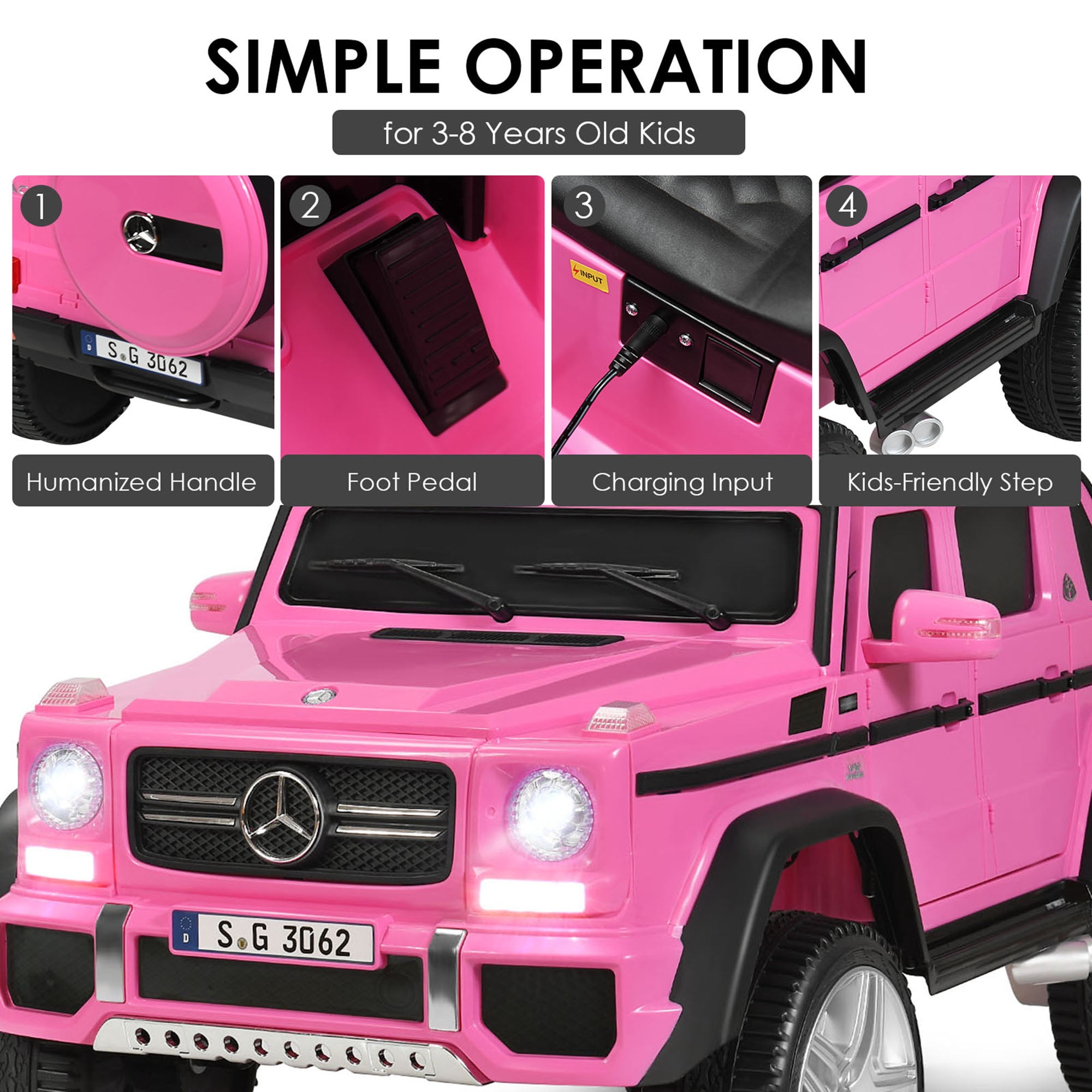 Gymax 12V Licensed Mercedes-Benz Kids Ride On Car RC Motorized Vehicles w/ Trunk Pink