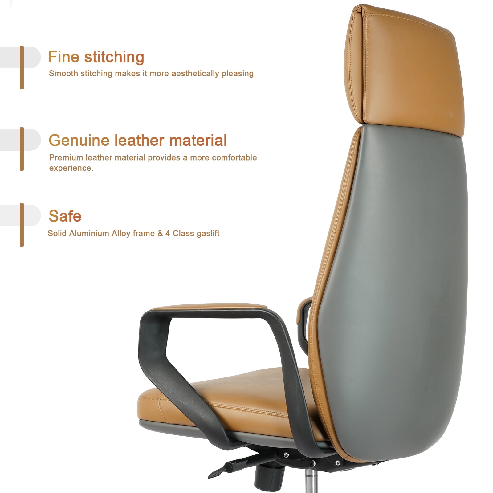 PU Leather High Back Office Chair with , ergonomic lumbar support 400lbs, sturdy metal base, 360° silent wheels, fit for home and office