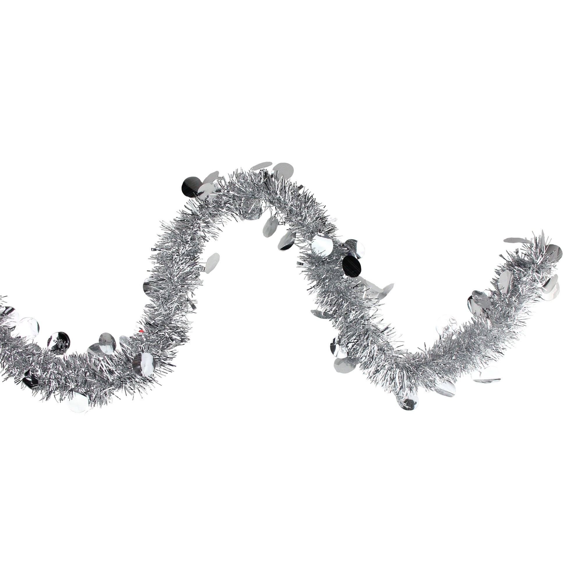 50' Festive Silver Christmas Tinsel Garland with Holographic Polka Dots - Unlit - 5 Ply