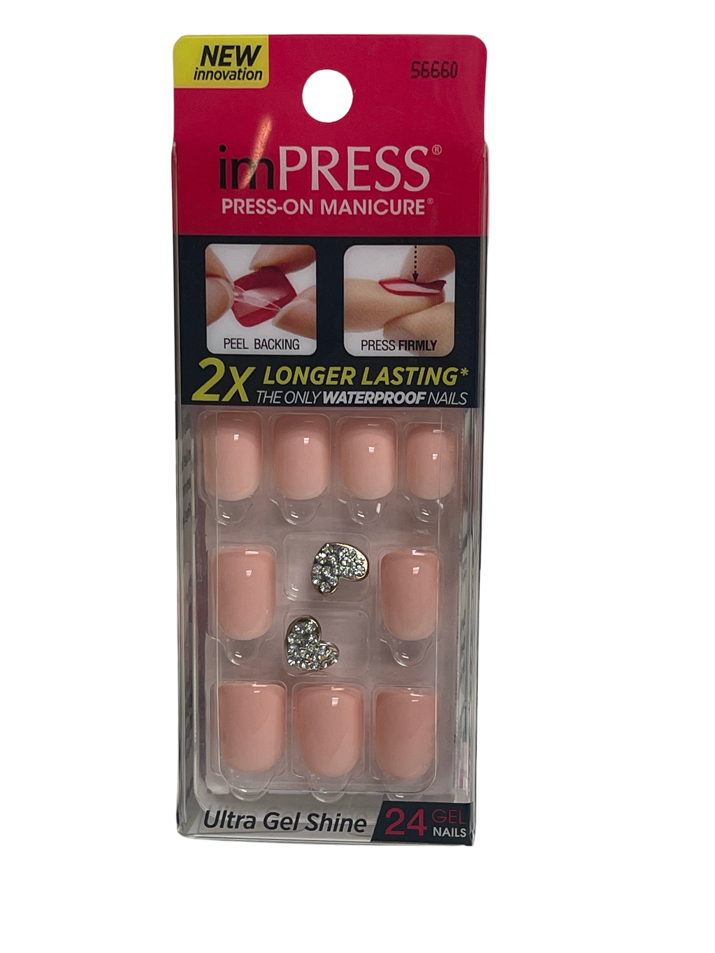 Impress Gel Manicure Press on Nails Short Length PINK - Ecstatic Cling BIP100 - Walmart.com