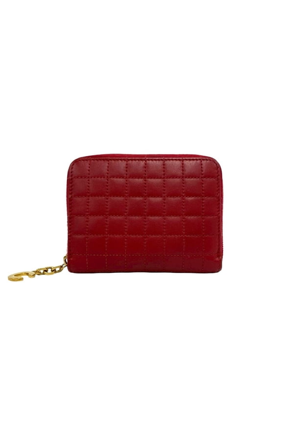 Pre-Owned CELINE Compact Zip Wallet, C Motif Hardware, Quilted Leather, Genuine Bi-fold Coin...