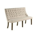 thumbnail image 3 of 7pc Walnut Wood Dining Set with Extendable Table + Beige Linen Chairs + Bench, 3 of 5