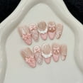 thumbnail image 2 of 10pcs Handmade Press on Nails French Cat Eye Pink Bow Decor Korean False Nails Wearable Full Cover Ins Almond False Nail Tips, 2 of 9