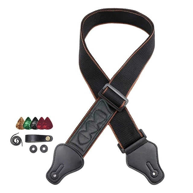 Correa de guitarra acústica, con púa, extremo de cuero PU alargado cómodo, correas de hombro ajustables para guitarra, cinturones para ukelele negro Sunnimix Correa de bajo