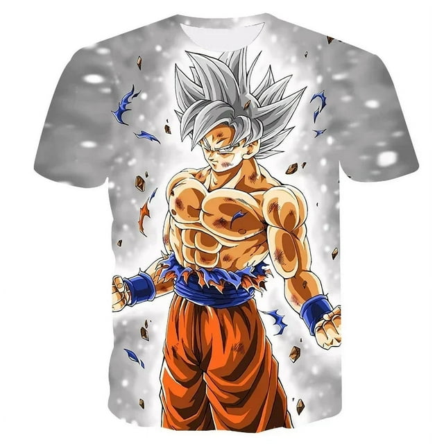 2024 Nueva camiseta de moda Dragon Ball 3D de verano de manga corta con cuello redondo Goku Vegeta, camisa casual para hombres y niños