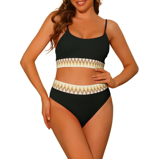 Conjuntos de bikini de canalé para mujer INSPIRE CHIC, traje de baño de dos piezas con tirantes ajustables