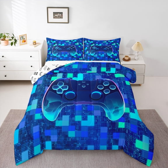 Homewish Pixelated Miners 2pcs Bedding Comforter Set For Boys Girls,Abstract Ombre Gamer Twin Comforter Sets,Video Game Breathable Bedding Set,Microfiber Bedroom Decor,Reversible