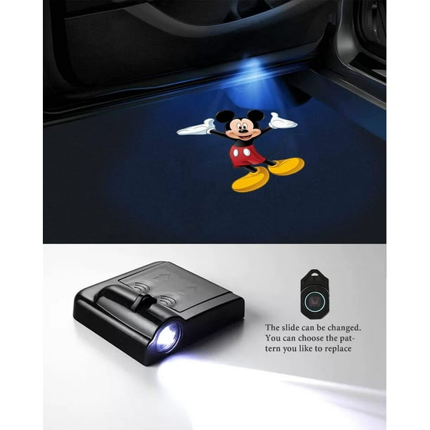 2PCS Car Door Lights Logo Projector for Mickey Mouse Car Door Projector  Lights Welcome Courtesy Ghost Shadow Lamp Universal Wireless 