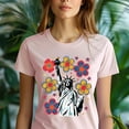 thumbnail image 5 of Liberty Flower Power T-Shirt for Women, Retro USA Statue of Liberty Graphic Tee, Black, Size L, 5 of 6