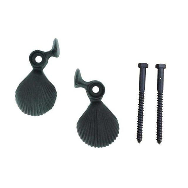 Wood Shutter Hardware 30-14-88251 Shell Shutter Dog with Lag Bolt, Black - Set of 2