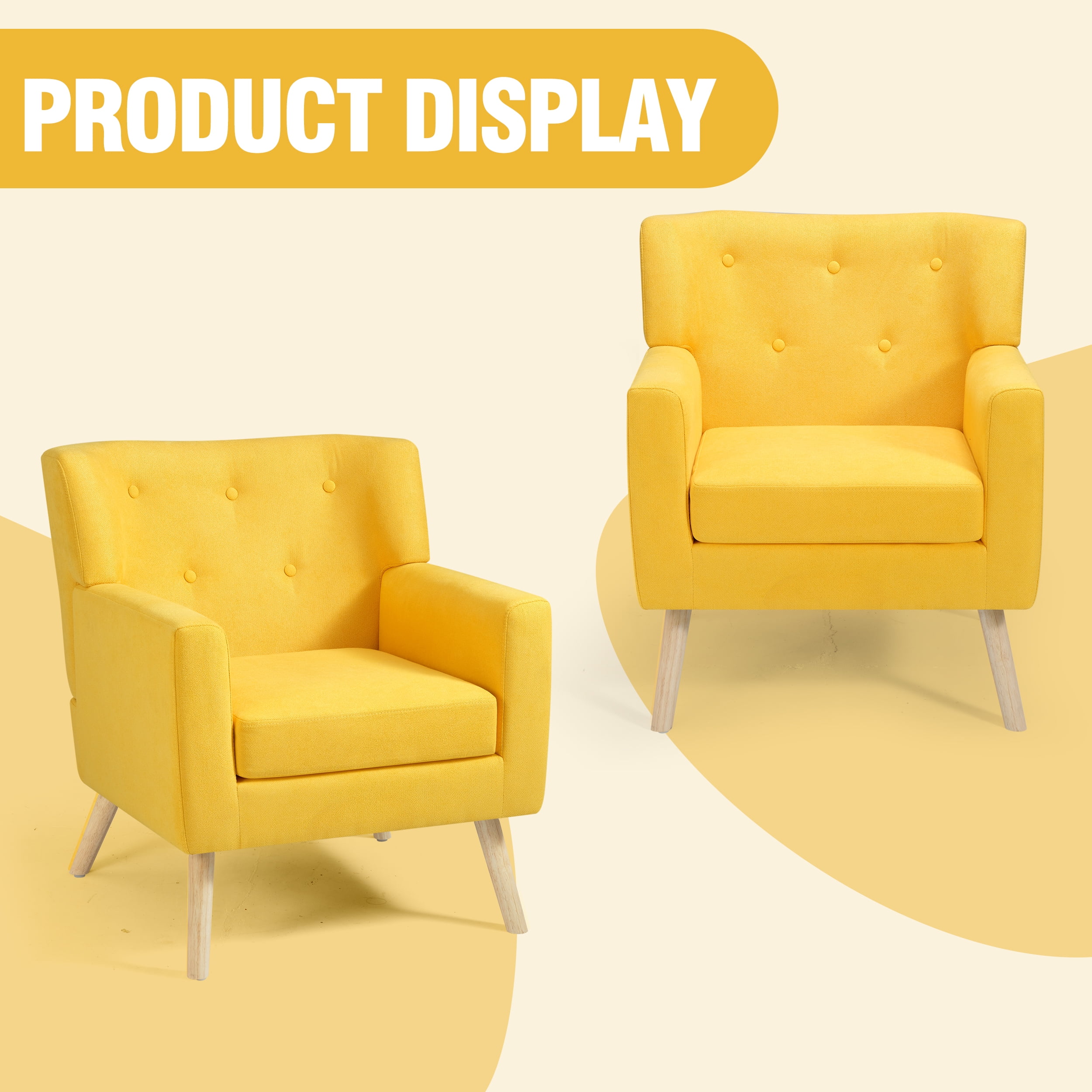 TrumanPick Accent Chair, Modern Upholstered Comfy Sofa Chairs, Fabric Mid-Century Armchair Button Tufted Lounge Chair for Living Room, Bedroom, Yellow