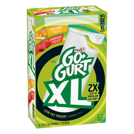 Yoplait Go Gurt XL Low Fat Peach Mango and Cherry Blast Yogurt, 4 Oz. Tubes, 8 Count