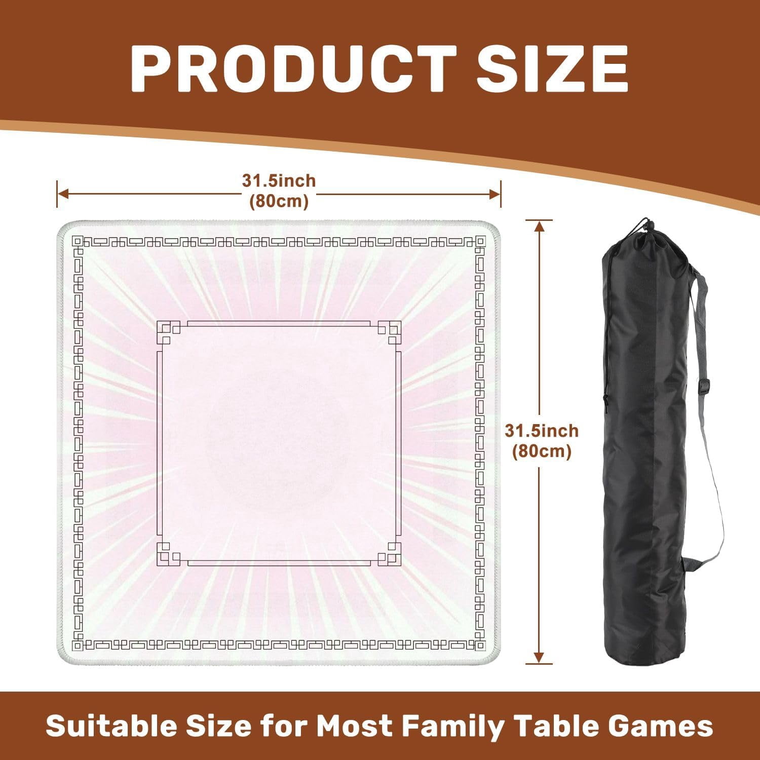 Mahjong Mat 31.5" x 31.5" Pink Burst Comic Style Radiating Light Lines Non-Slip Noise Reduction Mahjong Tiles Table Cover for Dominoes Poker Card Board and Tile Games