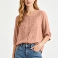 thumbnail image 5 of Womens Summer Cotton Linen Tops Elbow Length Sleeve V Neck Tshirts for Women Lightweight Pullover Casual Tees, 5 of 6
